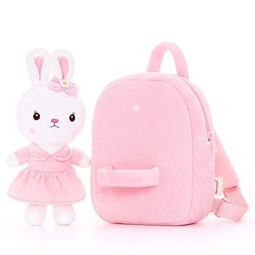 Image of Gloveleya Kids Backpack Toddler Backpacks with Stuffed Bunny Toy Pink 9''