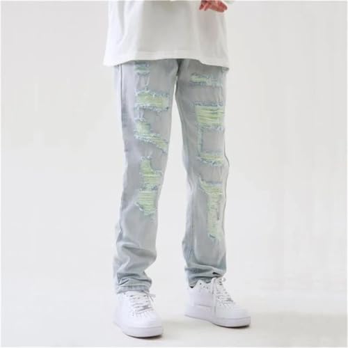 Men Distressed Street Ripped Light Blue Jeans Slim Fit Hip-Hop Hiphop Korean Style Pants Casual Washed Denim Jeans3