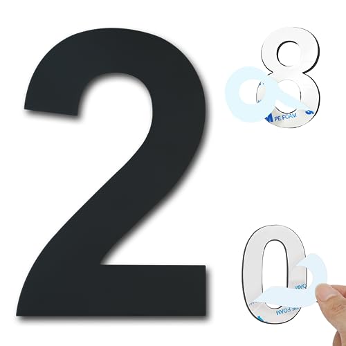 Ywonoby Número de casa - 6 pulgadas 152 mm de metal autoadhesivo de acero inoxidable etiqueta de número de casa para el buzón de la casa Apartamento Hotel Patio - Negro (2)