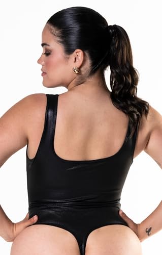 Bodysuits for Women - Faux Leather Tummy Control Shapewear - Square Neck Thong Sleeveless Corset Tank Top3