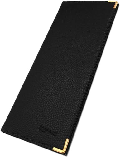 Charmoni - Pochette Porte chéquier Long - Porte Carte crédit, Billet - Talon à Gauche - en Cuir (Cuir, Noir)