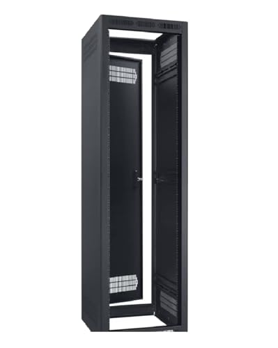 Lowell LER-4027 LER Series 40U X 27 Inches D Enclosed AV Rack with Rear Door, Black; Welded Sides with Vents; Multiple Lacing Points, Laser-Cut Knockout Panels; Grounding Stud