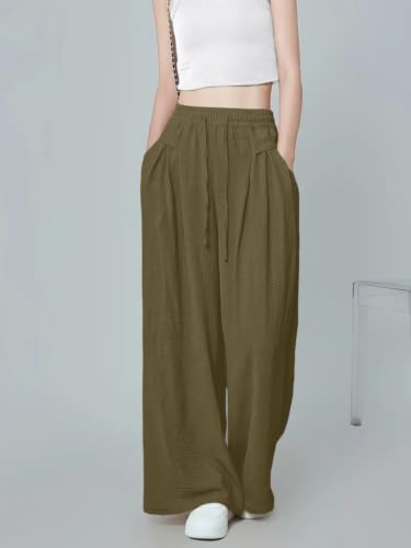 Image of GRECIILOOKS High Waist Polycotton Trousers for Women - Flared Parachute Pants with Side Pockets | Casual Travel Cargo Pants (Available in Plus Size and Value Pack)