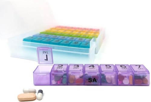 Image of 7 Times a Day Weekly Pill Box Organizer Case, Secure 7X Pillbox with Medication Schedule (7 Time-a-Day 2 Pack)