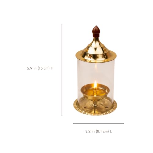 ServDharm Brass Akhand Diya with Borosilicate Glass Cover thumbnail 14