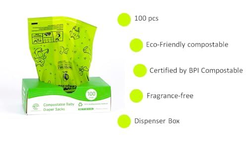 Image of Disposable Diaper Bags, Compostable, Baby Poop, Sacks with Handles for Convenient Disposal, Multipurpose, Leak-Proof, 100 count