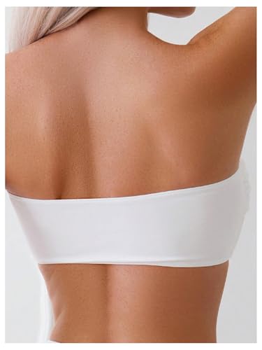 OYOANGLE Women's Floral Appliques Bikini Bandeau Tops Strapless Ruched Tube Top Swimwear2