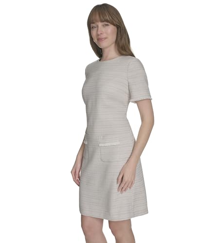 Image of Tommy Hilfiger Women's Pleated Trim Short Sleeve High Neck Shift Mini Dress