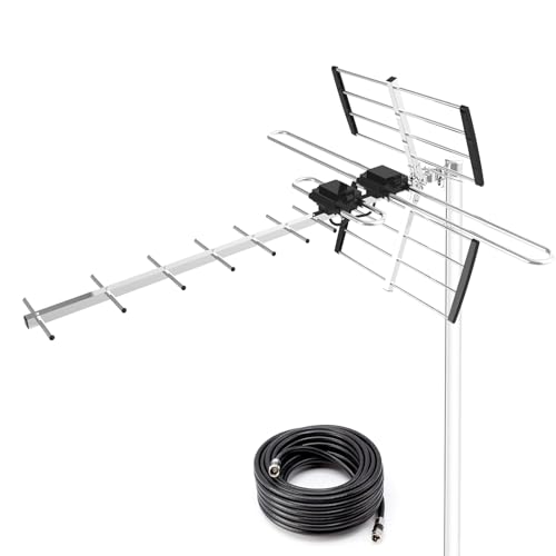 Antenne TV d'extérieur Yagi HD longue portée pour Smart TV avec amplificateur