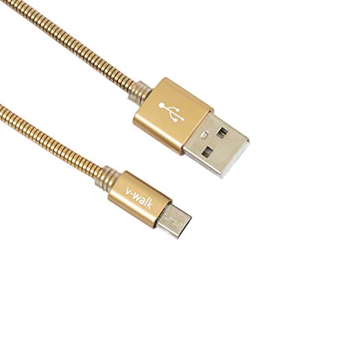 Image of V-Walk 1 Mtr Metal Micro Charging & USB Syncing Cable Data Cord - Compatible with Samsung, HTC, Motorola, Sony, Lenovo and Other Andriod Devices - Gold
