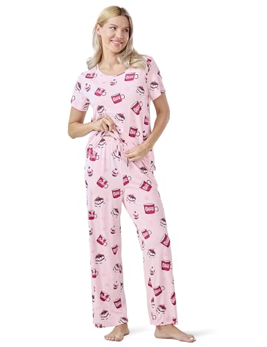 GYS Bamboo-derived Viscose Women's Pajamas Set Short Sleeve Top With Pants 2-Piece Sleep Set, Pink...
