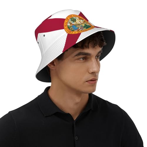 Flag of Florida Adult Unisex Sunshade Bucket hat, Non-Shrinking, Lightweight, Breathable, Foldable, Easy to Store Black 6