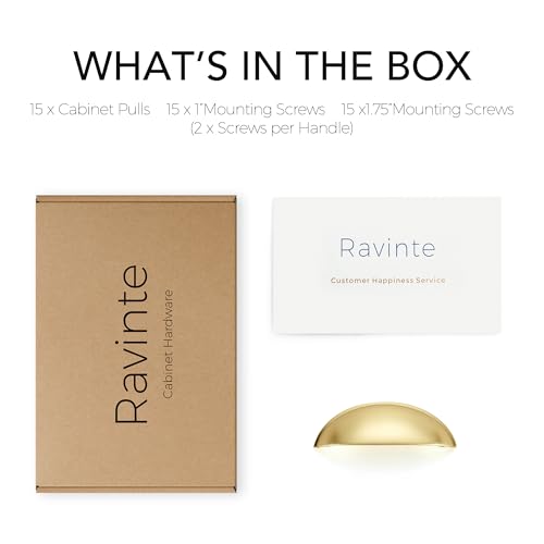Image of Ravinte Brushed Gold Drawer Pulls Cabinet Cup Pulls 3 Inch 15 Pack | Kitchen Hardware, Cup Pull Shape, Cabinet Handles, Drawer Handles, Smooth Drawer Grip,For Dressers, Cupboards
