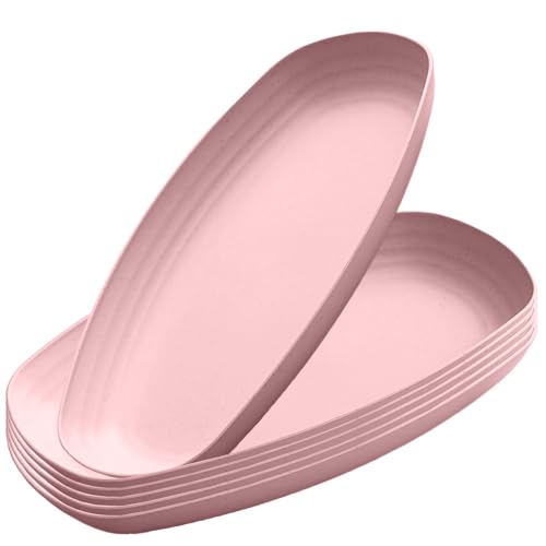 Image of Reusable & Unbreakable Food Tray for Parties, Family Gatherings, and Holidays Dinner Dishes Great for Sushi, Snacks, Cake, Meat & Appetizers, Cake Fruits Salad Cupcake (Pink, Pack of 6)