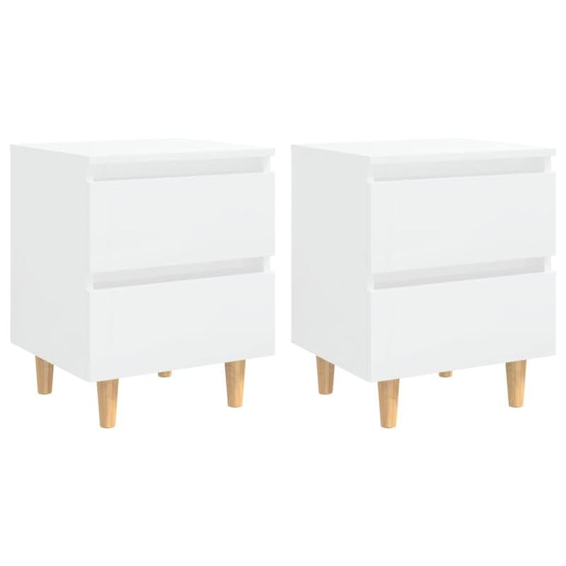 Juego de 2 mesitas de noche modernas de color blanco brillante, elegantes mesas de noche de madera de pino para decoración de dormitorio, muebles compactos y elegantes para interiores elegantes del