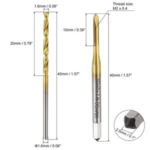 #US 4pcs Tap and Drill Bit Set M2 x 0.4 Spiral Point Tap 1.6mm Drill Bit Ti-Coated