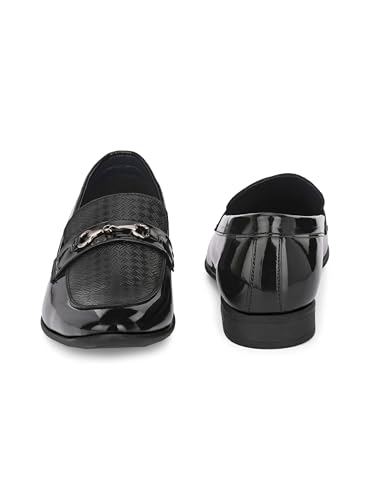 Image of San Frissco Men's Formal Loafers Textured Leatherette Trending Shoes with Buckle,Semi Casual Cushioned Footbed Cushioned Footbed Formal Party Slip-On Glossy Shoe & Lightweight