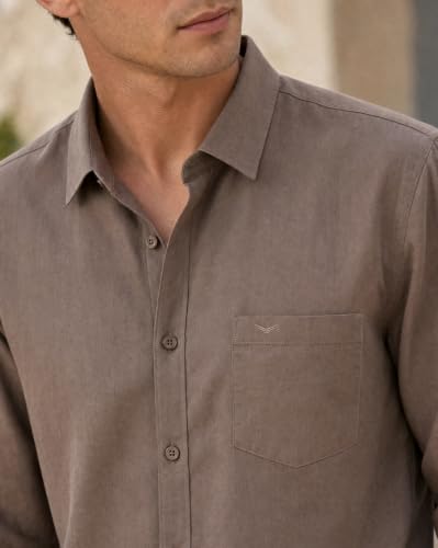 Image of Nobero Breezy Premium Linen Cotton Shirt for Men | Stylish Casual Shirts for Men | Semi Cut Collar | Box Pleat | Curved Hem | Regular Fit | Full Sleeve | S-XXXL