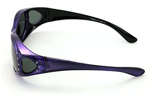 V.W.E. Womens Polarized Fit Over Glasses Sunglasses Rhinestone Rectangular Frame Temple Heart 60mm2