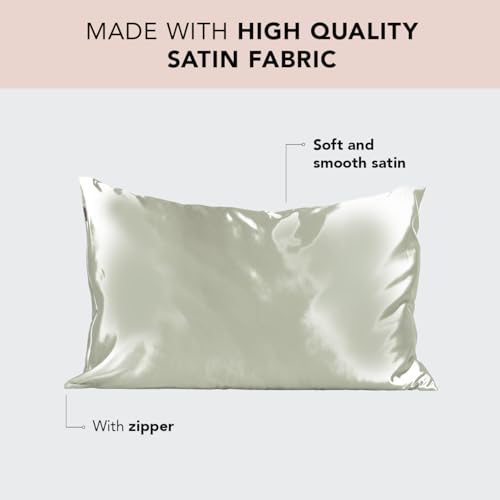 Kitsch Satin Pillowcase with Zipper for Hair & Skin, Softer Than Silk Pillow Cases Queen, Wrinkle-Free, Smooth and Cooling Satin Pillow Covers, Standard Size 19