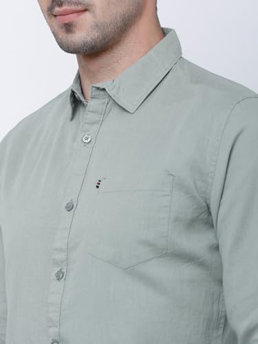 Image of Highlander Men's Blue Solid Slim Fit Casual Shirt | Sleek & Versatile | A Timeless Wardrobe Essential