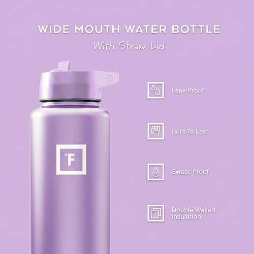 Image of IRON FLASK 40 oz Wide Mouth Water Bottle with Straw | Insulated Stainless Steel Sports Water Bottle with Leakproof Straw Lid - BPA Free, Cold 24 Hrs, Sweat Free (Lavender)