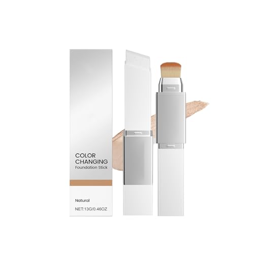 2 In 1 Color Changing Foundation Stick With Detachable Brush, Foundations Full Coverage With Makeup Brushes, Cover Cream Stick White Korean Foundation Stick for All Skin Types (Natural)