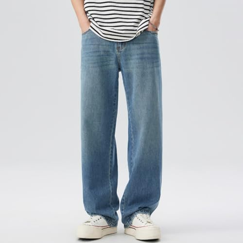 Jeans Pants Trousers Denim Fat Plus Trendy Street Washed Blue Loose Wide Casual Commuter Straight Leg for Men3