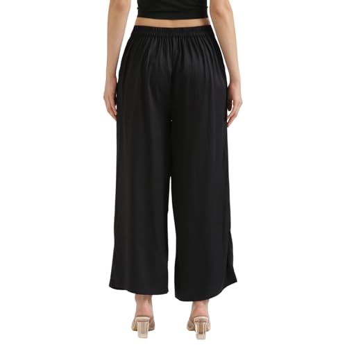 Image of SAADAA Palazzo Pants for Women Half-Elasticated Waistband | Palazzo for Women in Soft Viscose Fabric | Regular Fit with Mid Rise Waist & Deep Pockets | Versatile for Formal & Casual Wear