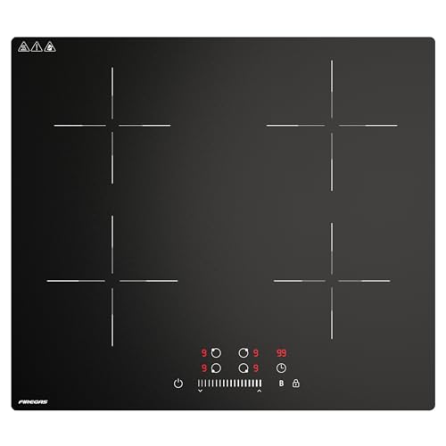FIREGAS Plaque Induction 4 Feux 7400W, Table de Cuisson Électrique Encastrable 60cm, Plaque de Cuisson Induction avec 2 Boosters, 9 Niveaux de Puissance,...