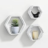 AHDECOR Wall Mounted Hexagon Solid Wood Floating Shelves, Wooden Wall Organizer Hanging Shelf for...