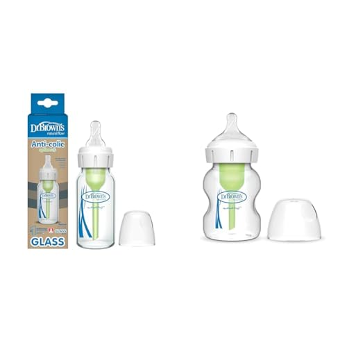 Image of Dr. Brown's Natural Flow Anti-Colic Options+ Narrow & Wide-Neck Glass Baby Bottle 5 oz/150 mL, Level 1 Slow Flow Nipple, 1 Pack, 0m+
