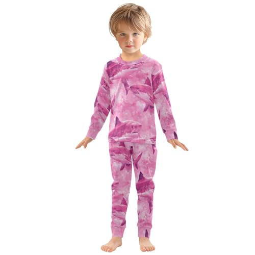 Pajama Sets Long Sleeve Pink Sharks Swimming Together Soft Comfy Sleepwear 2 Piece PJS 3-8T2