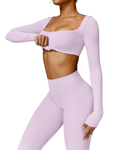 Image of YEOREO Kyla Women Crop Top Long Sleeve Padded Sports Low Medium Impact Yoga Shirt Workout