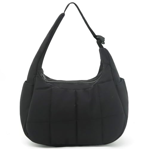 Small Puffer Crescent Shoulder Bag for Women Nylon Quilted Purses Bag with Adjustable Strap
