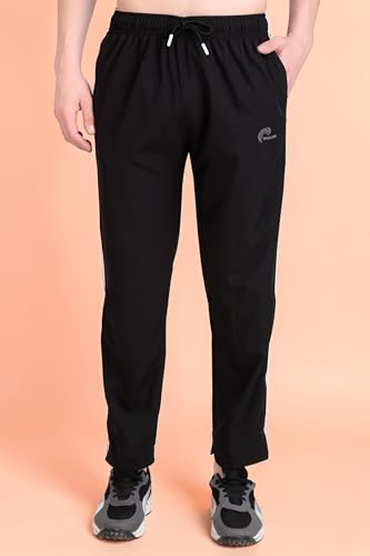 Image of Men's Black Track Pant with White Side Stripes, Elastic Waistband, Drawstring