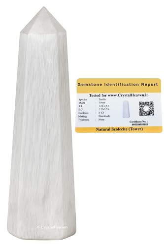 Image of Certified Scolecite Crystal Tower Obelisk Point for Chakra, Healing and Balancing - AAA Grade Original Certified Gemstone Agate for Reiki Meditation Yoga Spiritual (2-3 Inches)