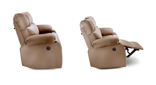 Image of Little NAP Helios Soft Suede Fabric Two Motorized Standard Recliner | Padded 2 Seater Aaram Sofa | Relaxing Chair for Home Office Living Bed Room | Brown