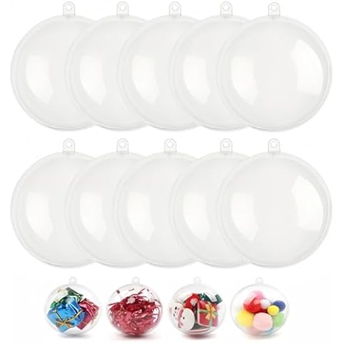 Sweetfamily 10 Pack Clear Plastic Fillable Ornament Ball,DIY Christmas Decorations Tree Balls Baubles Craft Transparent Ball Gifts for Christmas,Wedding,Party,New Years Present,Home Decor,80mm (80mm) Cover