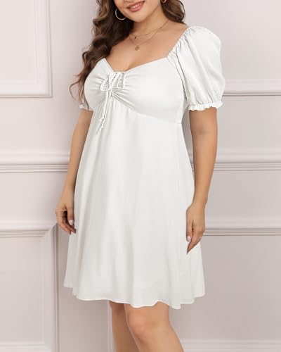 Pinup Fashion Women Plus Size Casual Puff Sleeve Smocked Short Summer Sundress A Line Babydoll Cute Mini Dresses3