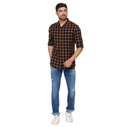 Image of Spykar Men's Cotton Checkered Slim Fit Shirt