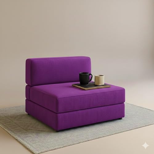 Image of PUM PUM 2-Seater Sofa Cum Bed | EPE Foam Foldable Couch with Velvet Fabric & Washable Cover | Convertible Sofa Bed for Home, Living Room & Office Guests | 3 x 6 Ft (Purple)