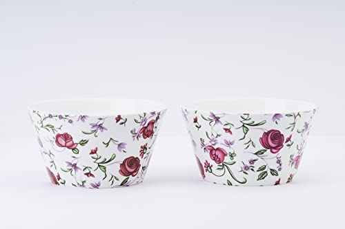 Image of GOLDEN QUEEN'S Bone China Bowls Set of 2 | Ideal for Snacks, Noodles, Ramen, Salad, Cereals, Rice | Microwave Safe | Handcrafted - Button Rose, 500 ml