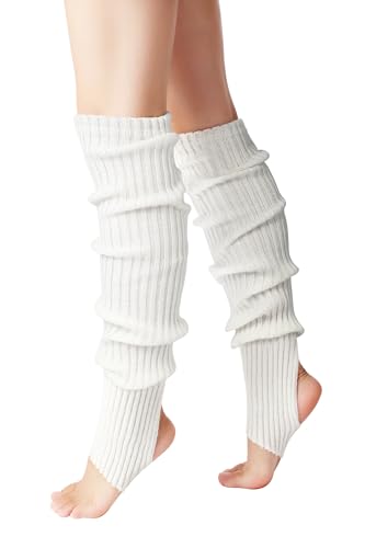 Clothirily Leg Warmers - Fashion Knit Neon Leg Warmers for Women 80s Sports Party Yoga Accessories, White