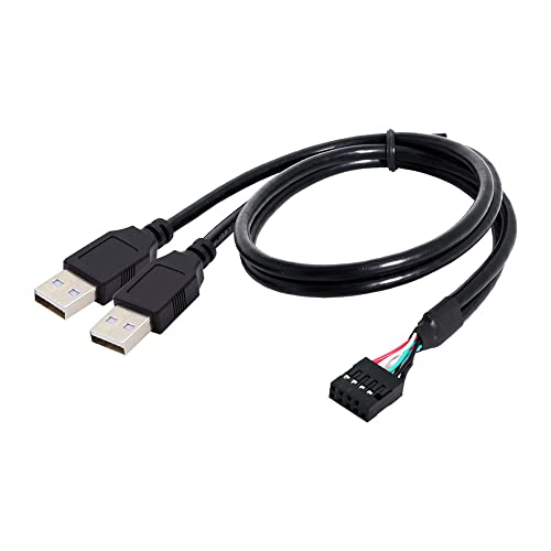 Cablecc Motherboard 9Pin 10Pin Female Housing to Dual USB 2.0 Male Type-A Cable 50cm, 50 cm