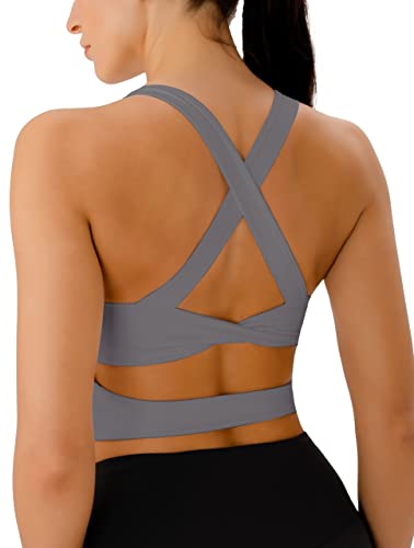 Workout Tops for Women Criss-Cross Back Padded Sports Bras for Women Medium Support Womens Crop Tops Grey Workout Tops for Women Criss-Cross Back Padded Sports Bras for Women Medium Support Womens Crop Tops Grey