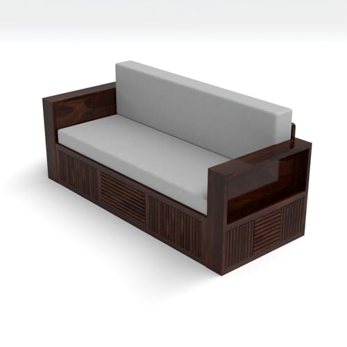 Image of Kunjal Furniture Solid Sheesham Wood Sofa Cum Bed with Storage for Living Room | Natural Finish | 3-Seater Convertible Sofa Bed | Handmade Wooden Furniture (Walnut, Europian)