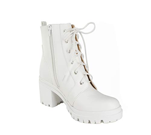 Image of Soda Indiana Women's Faux Leather Lace Up High Chunky Heel Ankle Booties