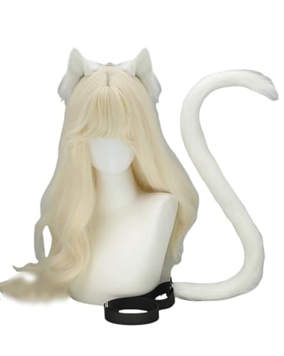 [kuroobaa] 猫耳カチューシャ しっぽ 2点セット ねこ コスプレ コスチューム ハロウィン 仮装 小物 (ホワイト)の商品画像（Amazon）