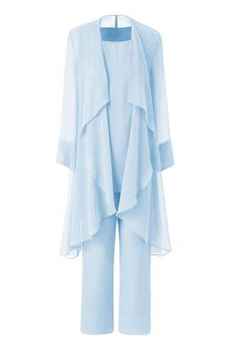 Women's Mother of The Bride Pant Suits 3 Pieces Chiffon Outfit Sets for Wedding Pant Suit with Jacket